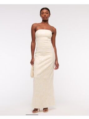 Abercrombie Strapless Cream Floral Jacquard Textured Maxi Dress
